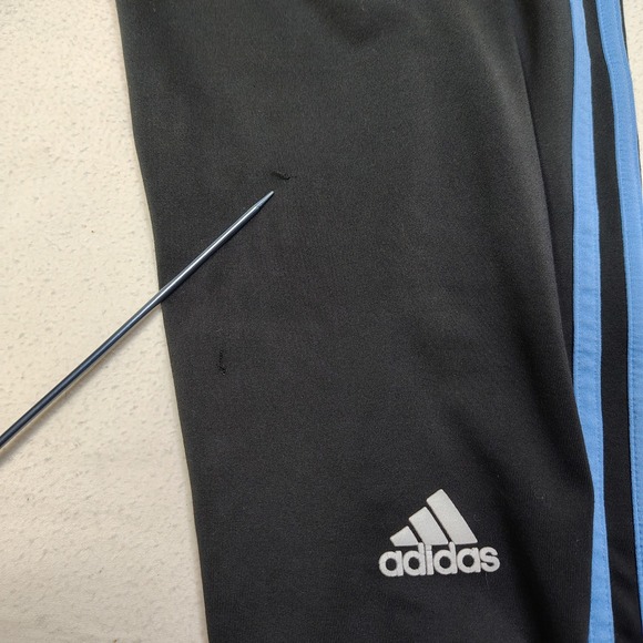 VINTAGE Adidas Track Pants Mens Medium Black Blue 3-Stripe Zipper Ankle Soccer - Picture 3 of 14